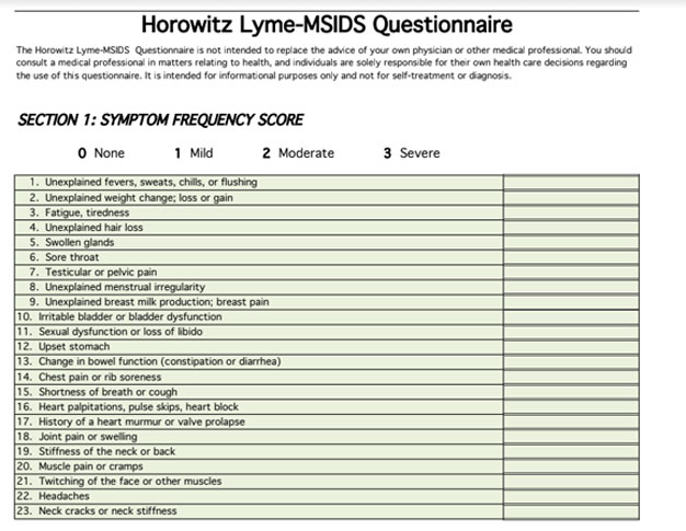 Horowits Lyme-MSIDS Questionnaire